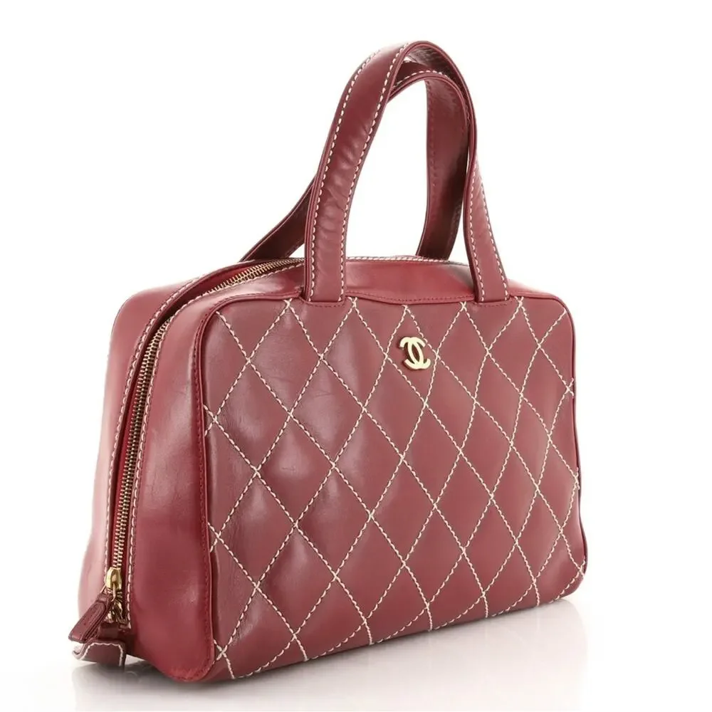 Chanel Red Burgundy Surpique Boston Quilted leather bag - Picture 2 of 10
